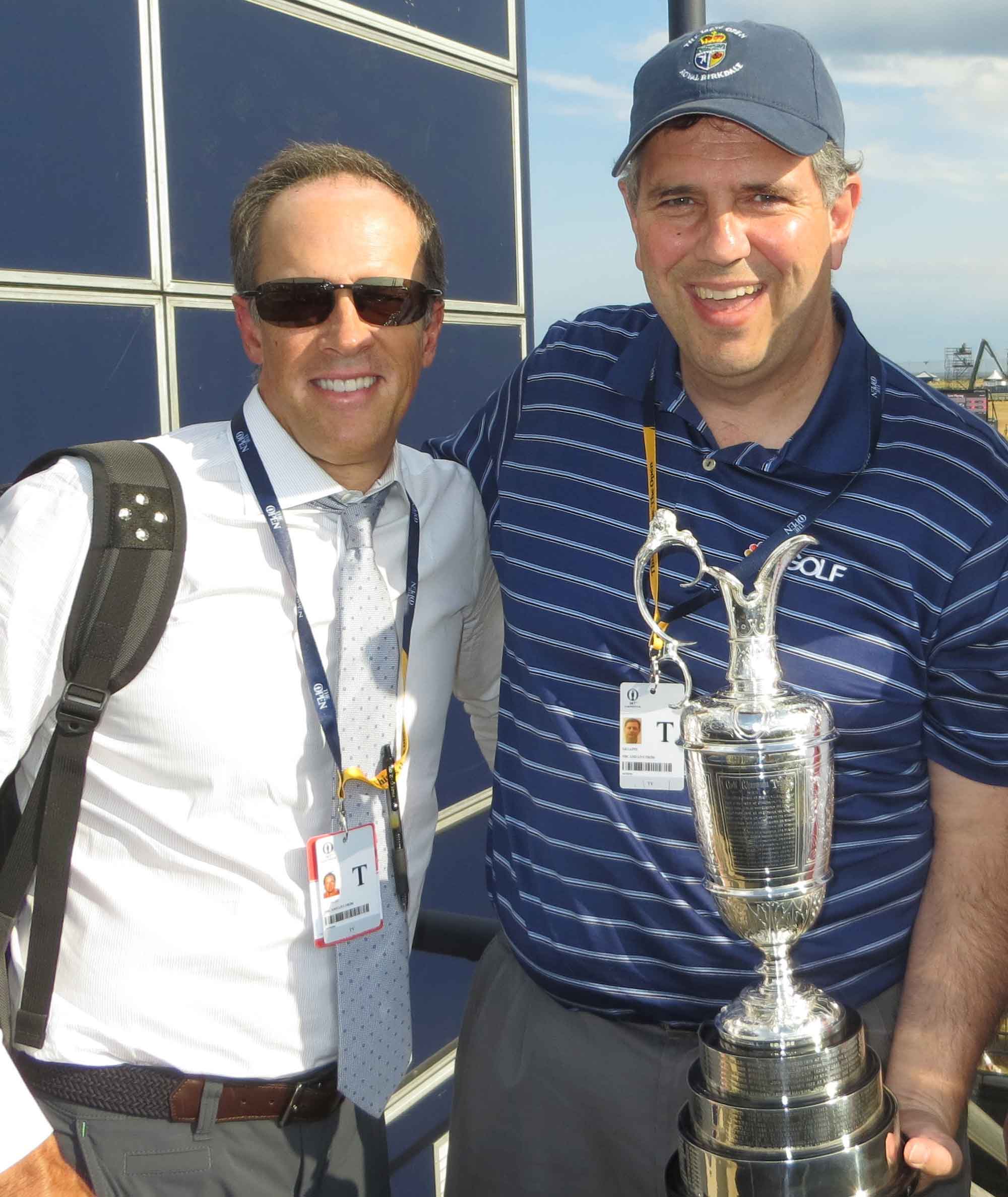 NBC Sports lead golf commentator Dan Hicks and Gil Capps with the Claret Jug